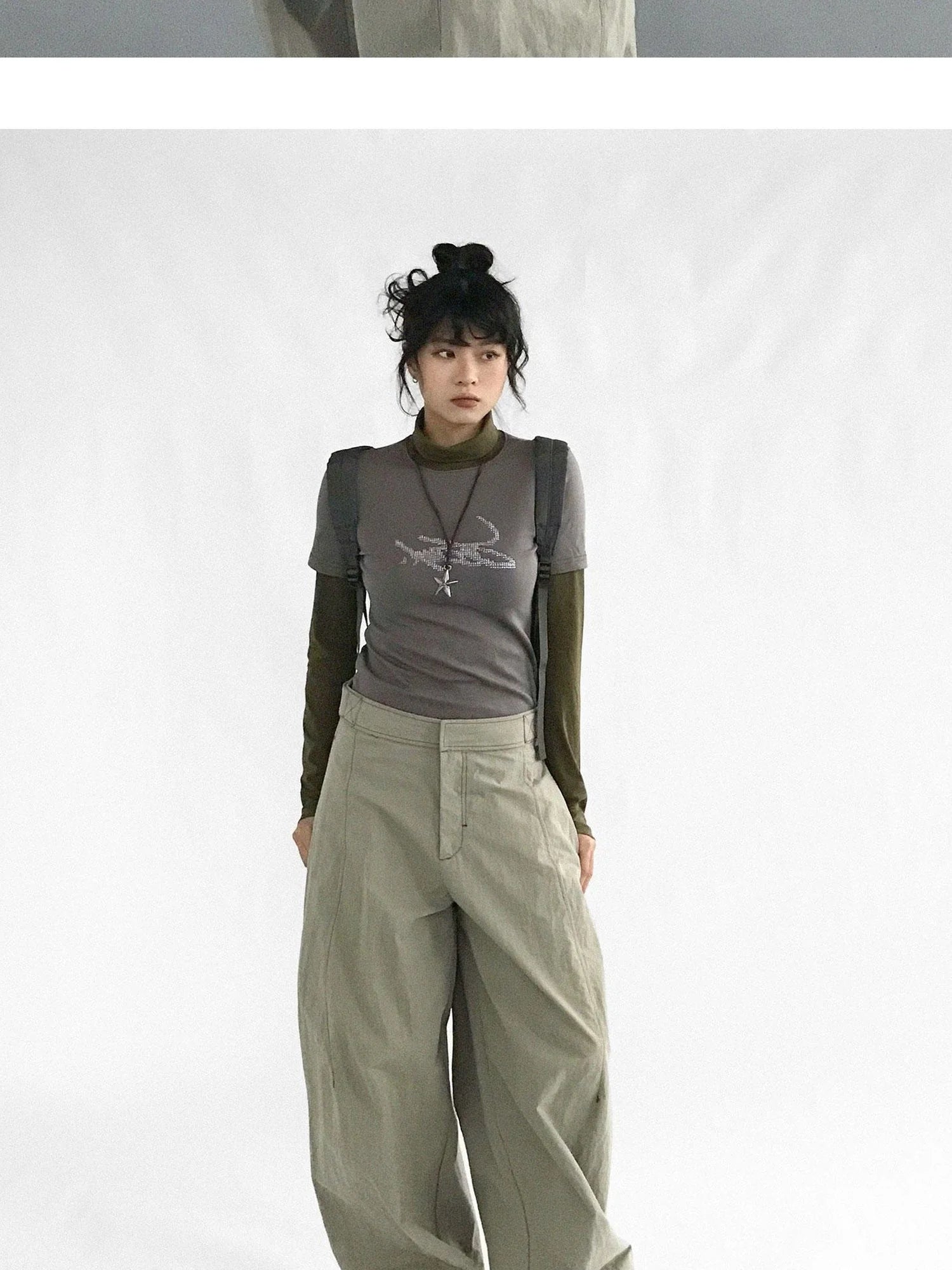 Crystal Rhinestone Color Block High Neck Tee