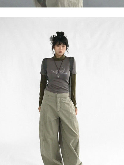 Crystal Rhinestone Color Block High Neck Tee