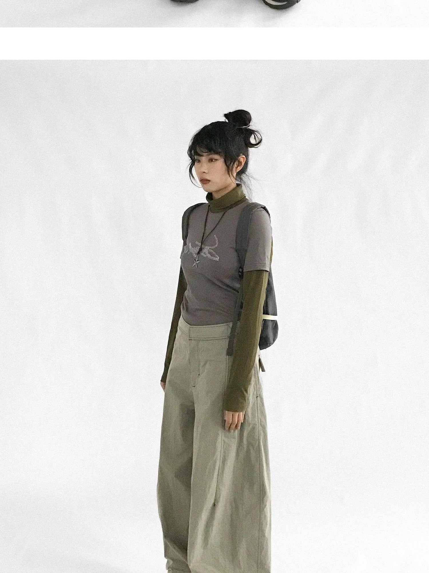 Crystal Rhinestone Color Block High Neck Tee