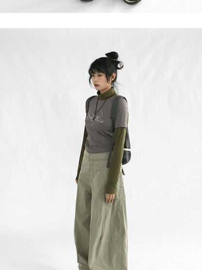 Crystal Rhinestone Color Block High Neck Tee