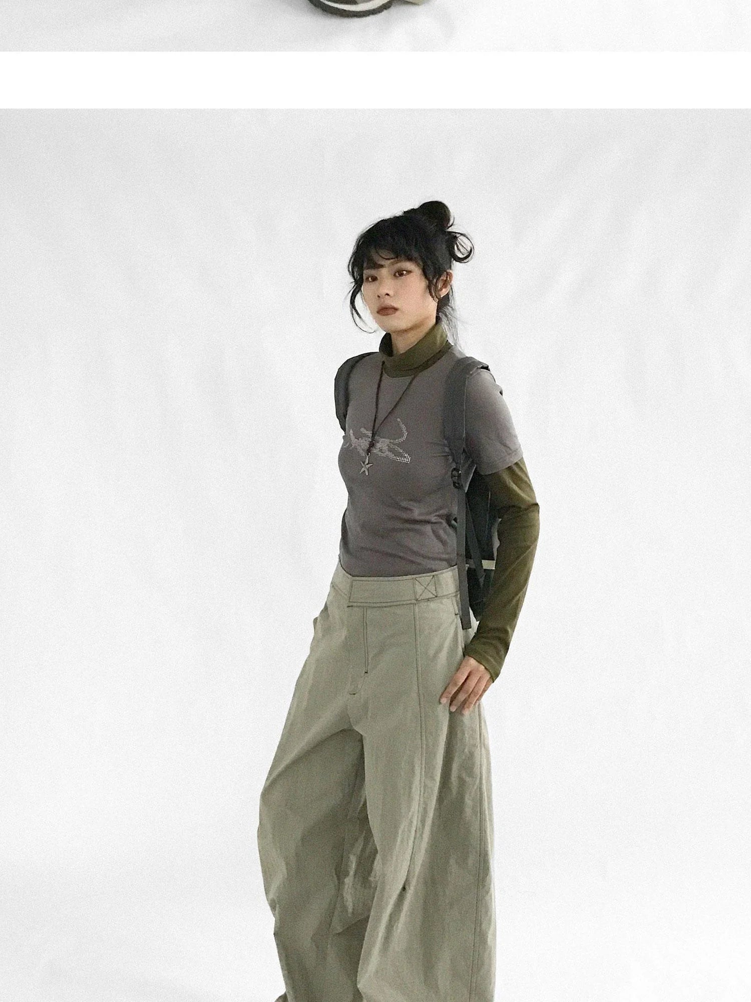 Crystal Rhinestone Color Block High Neck Tee