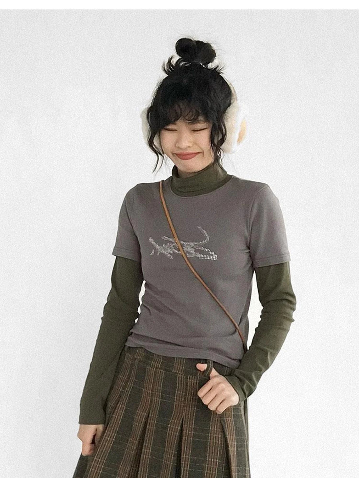 Crystal Rhinestone Color Block High Neck Tee