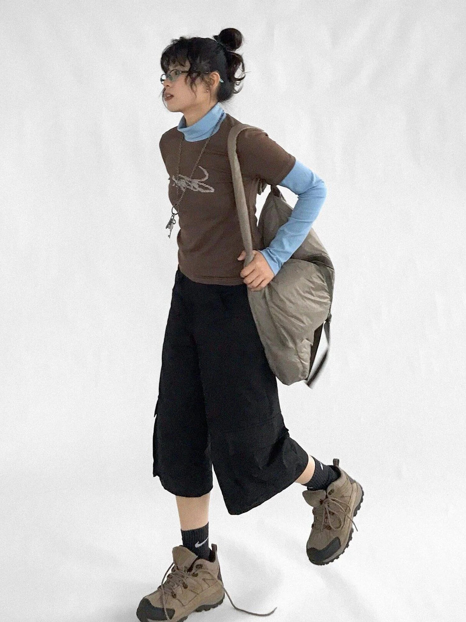 Crystal Rhinestone Color Block High Neck Tee