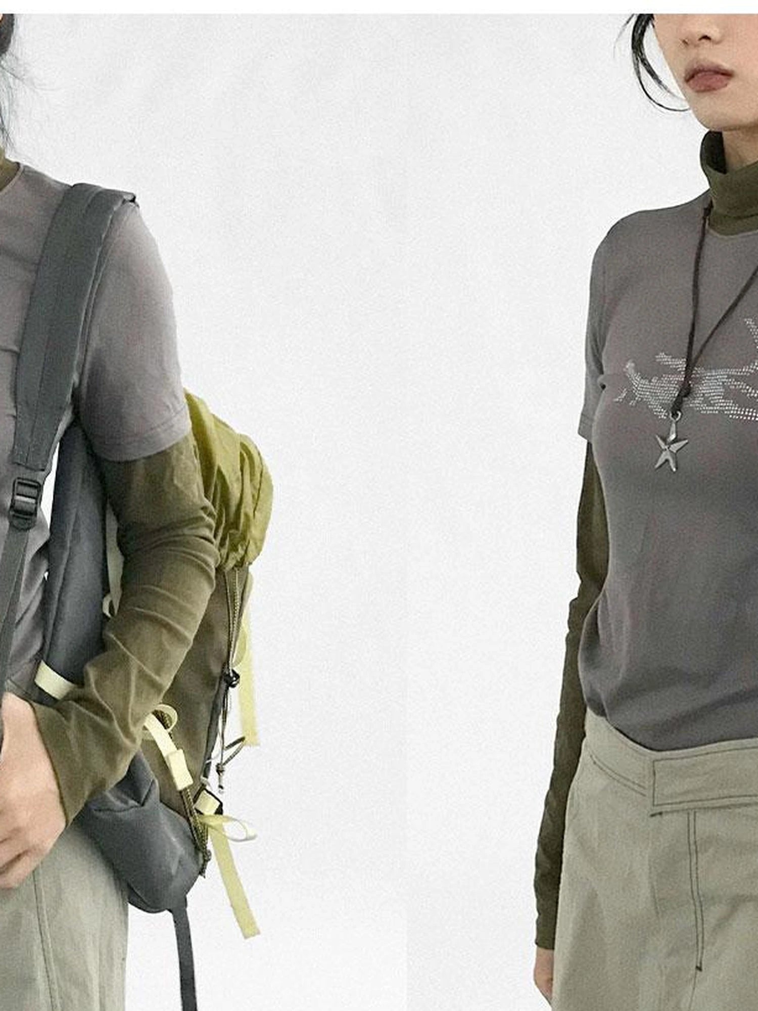 Crystal Rhinestone Color Block High Neck Tee