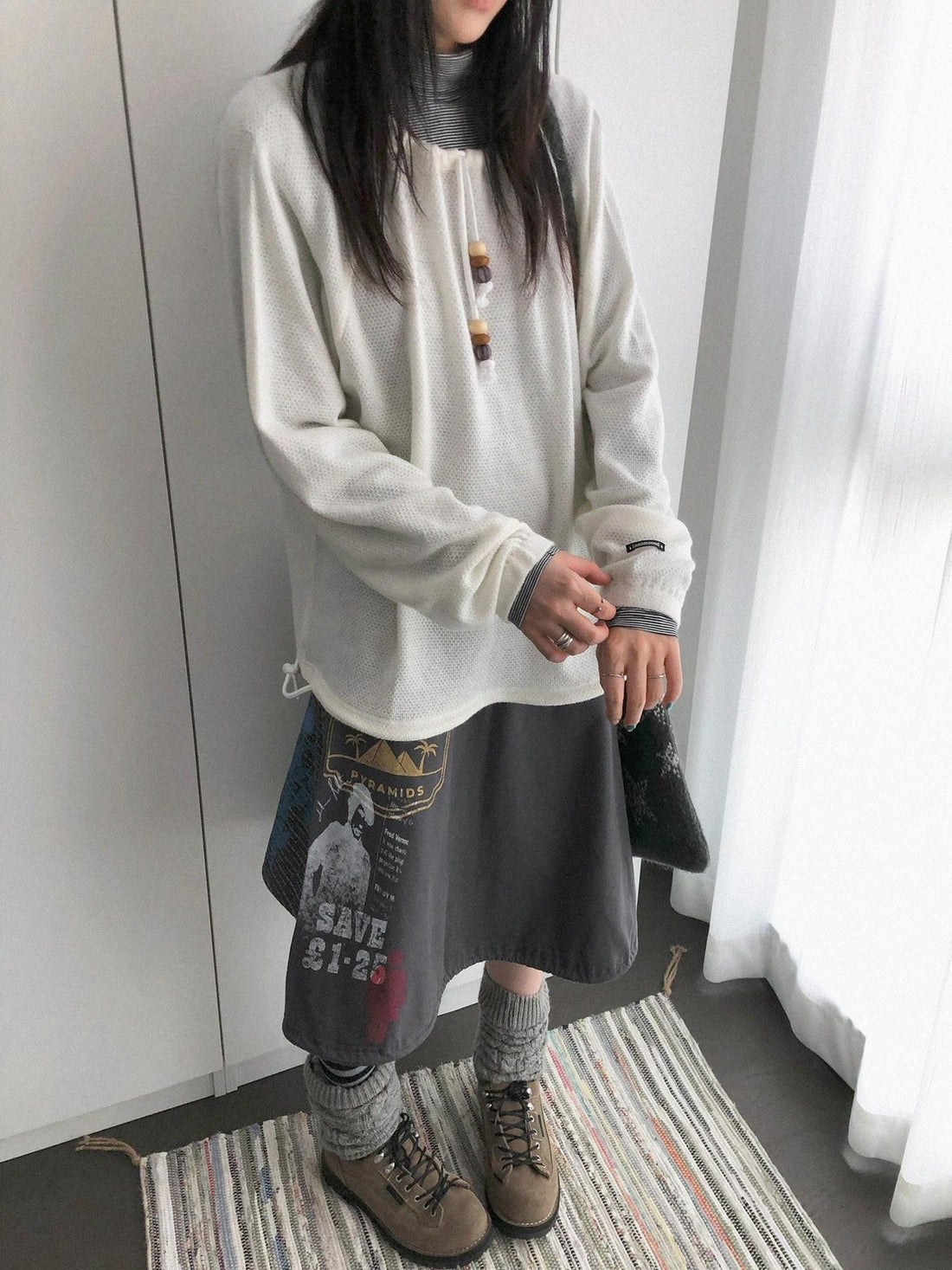 innomoood Dandelion Ruched Wide Neck Sheer Loose Fit Women&