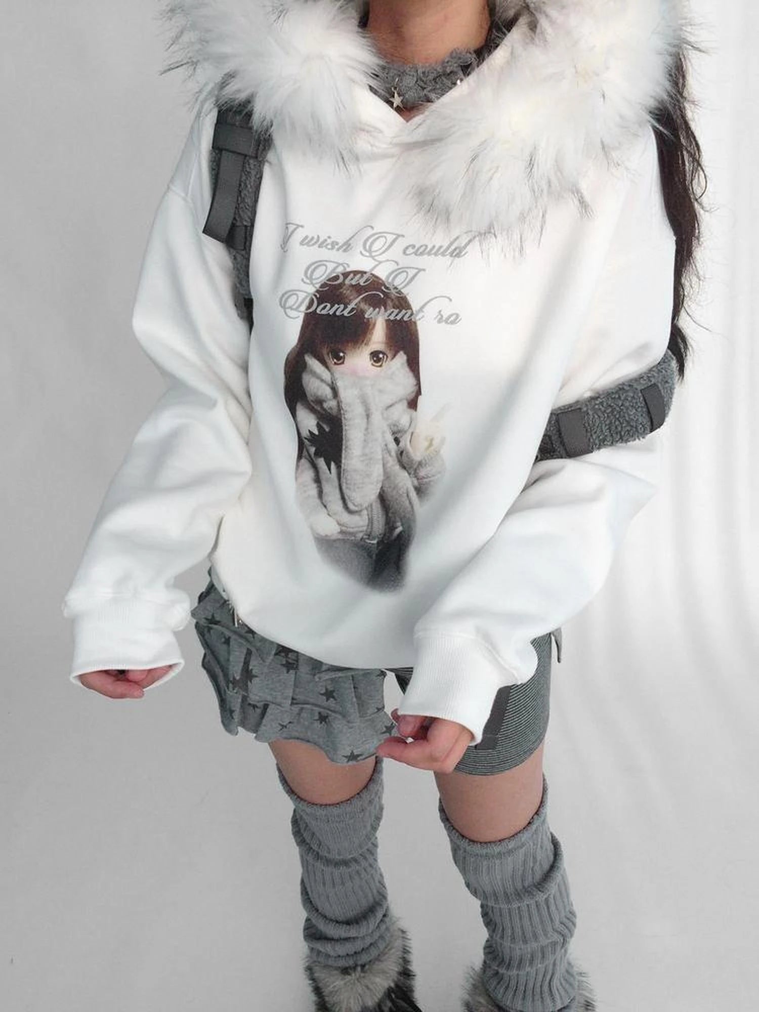 Detachable Fur Hoodie Fleece Lined Sweatshirt
