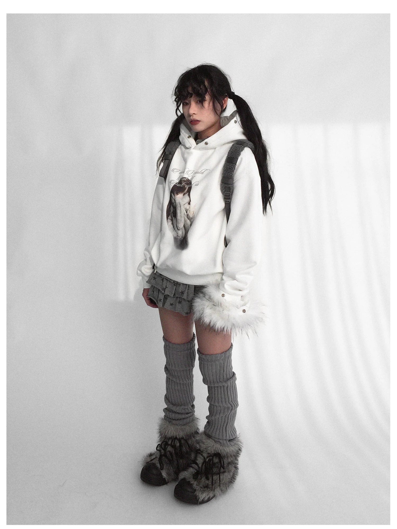 Detachable Fur Hoodie Fleece Lined Sweatshirt