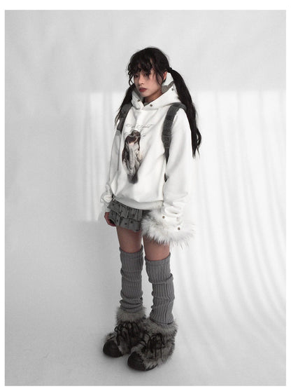 Detachable Fur Hoodie Fleece Lined Sweatshirt