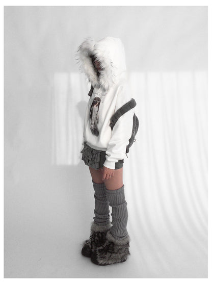 innomoood Detachable Fur Hoodie Fleece Lined Sweatshirt