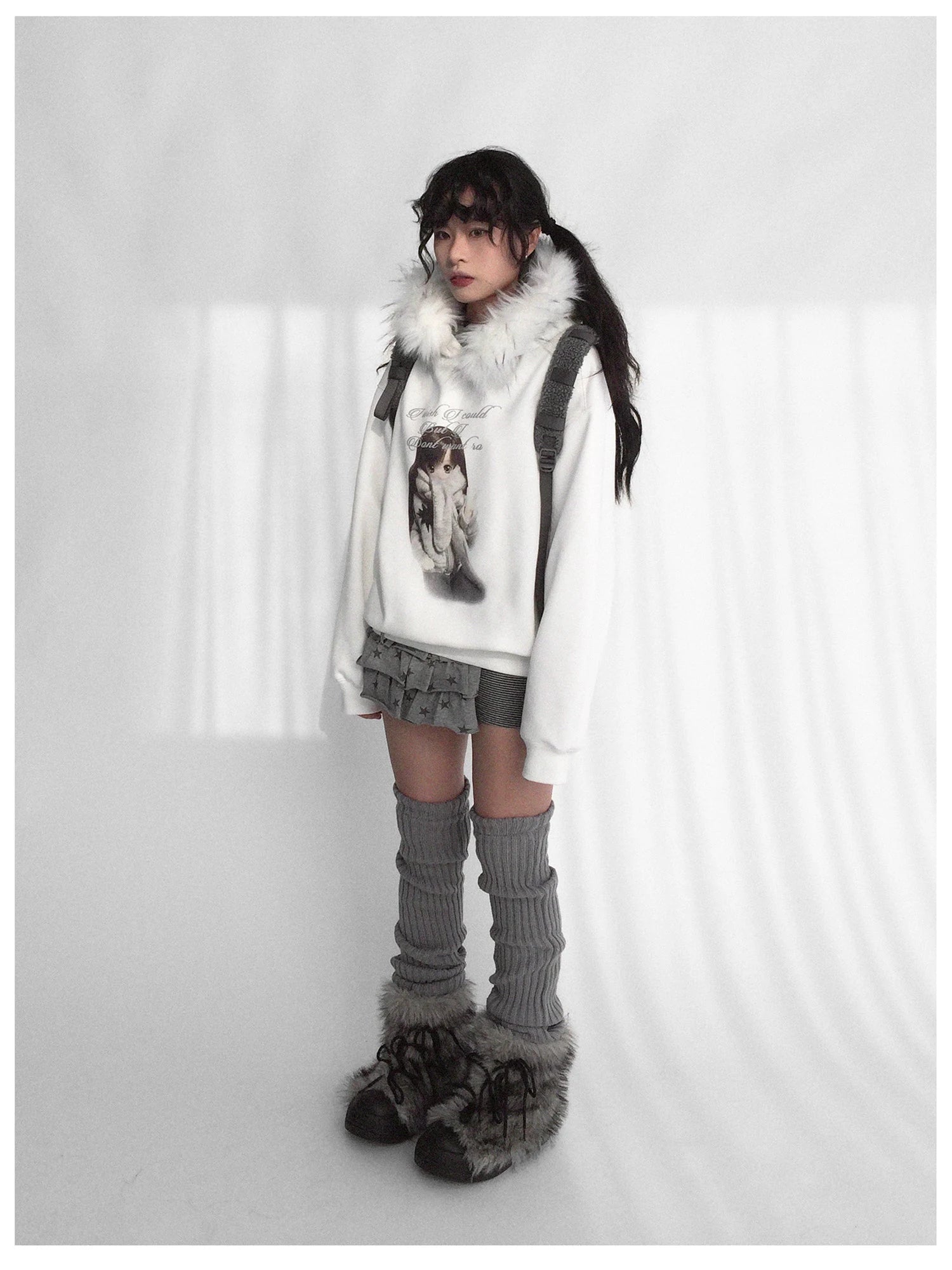 Detachable Fur Hoodie Fleece Lined Sweatshirt