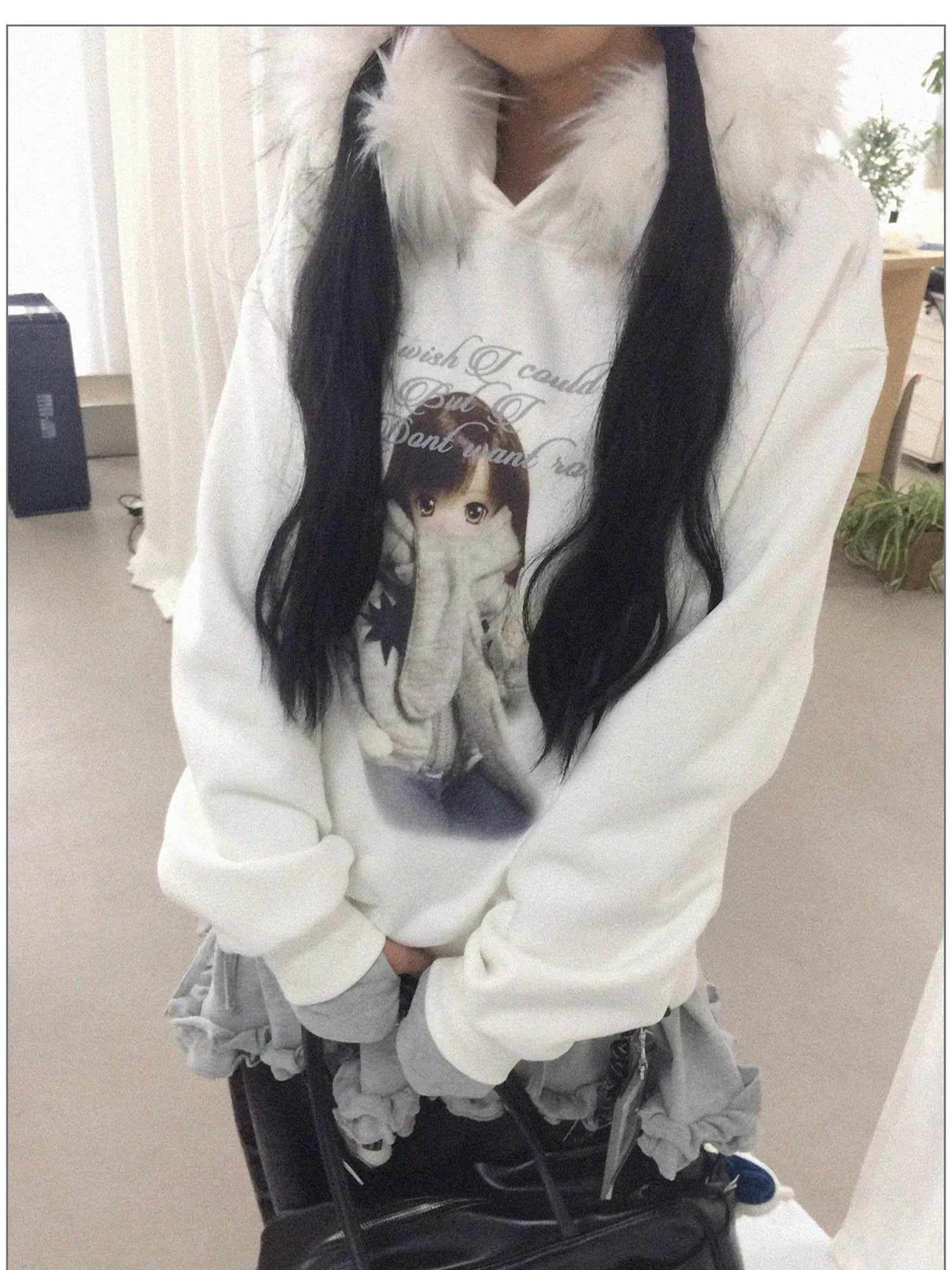 Detachable Fur Hoodie Fleece Lined Sweatshirt