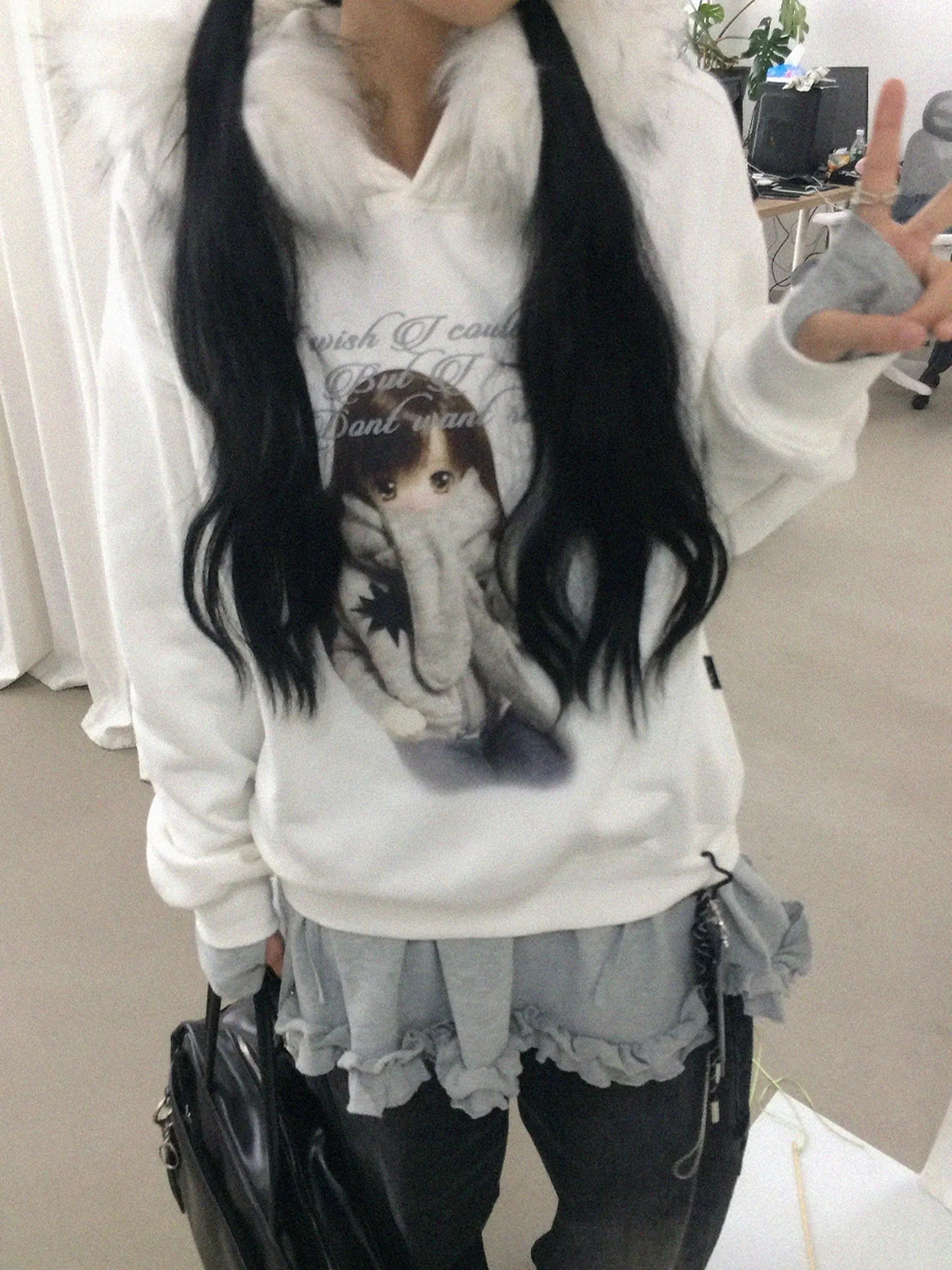 Detachable Fur Hoodie Fleece Lined Sweatshirt