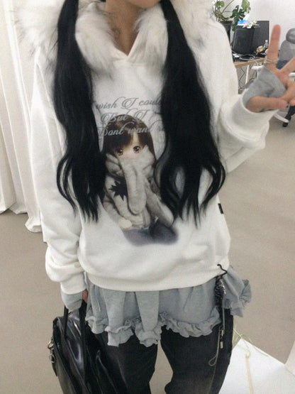 Detachable Fur Hoodie Fleece Lined Sweatshirt