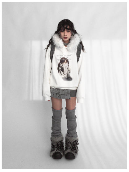 innomoood Detachable Fur Hoodie Fleece Lined Sweatshirt