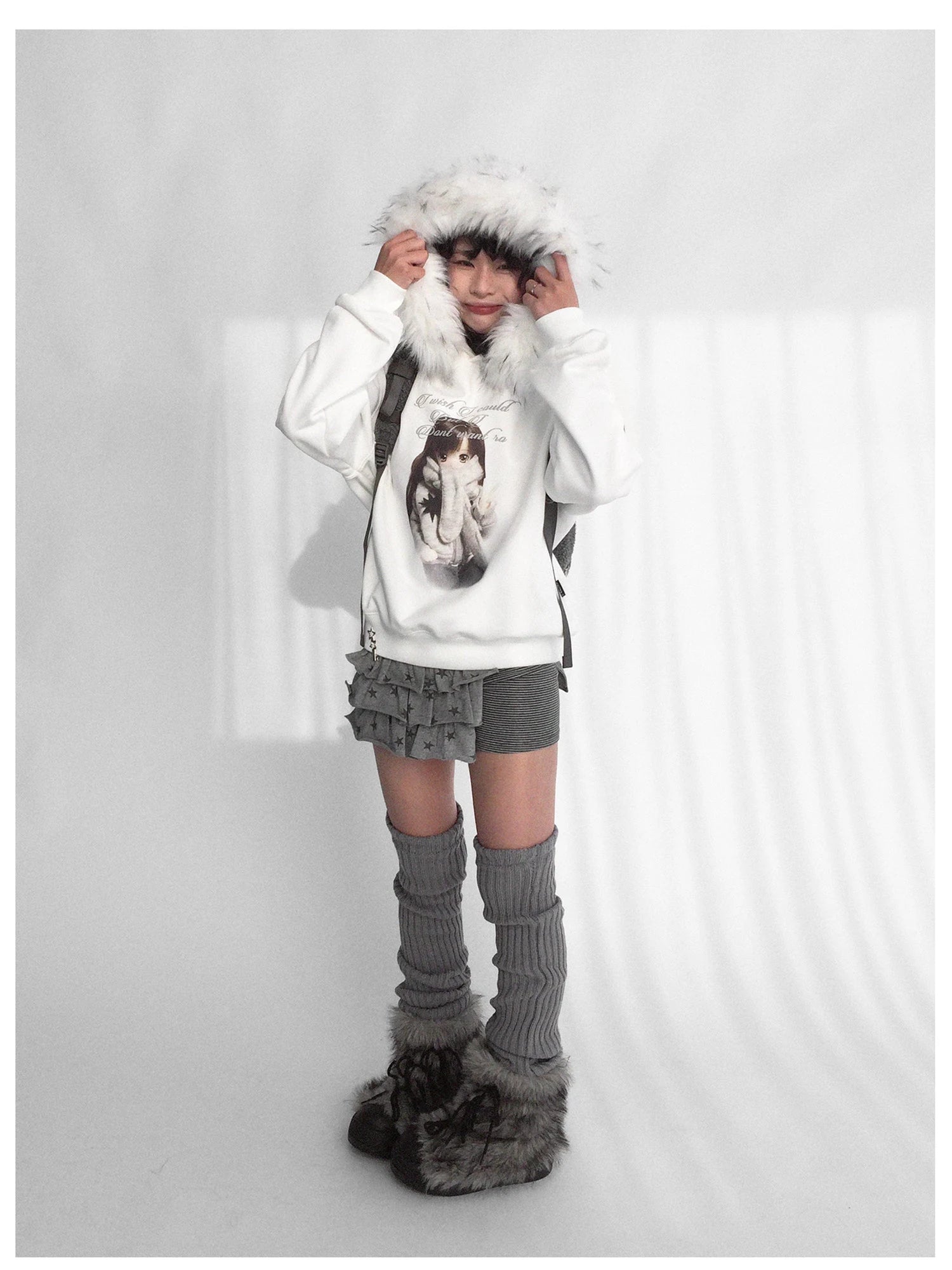 Detachable Fur Hoodie Fleece Lined Sweatshirt