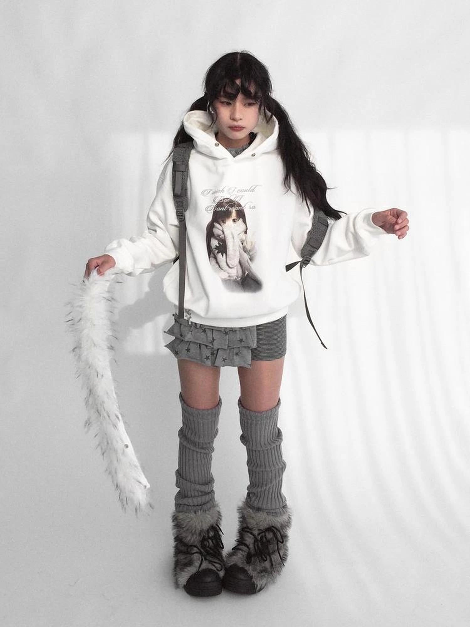 Detachable Fur Hoodie Fleece Lined Sweatshirt