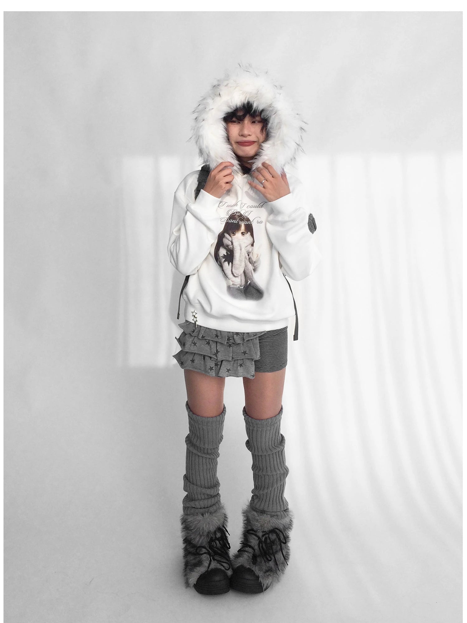 Detachable Fur Hoodie Fleece Lined Sweatshirt
