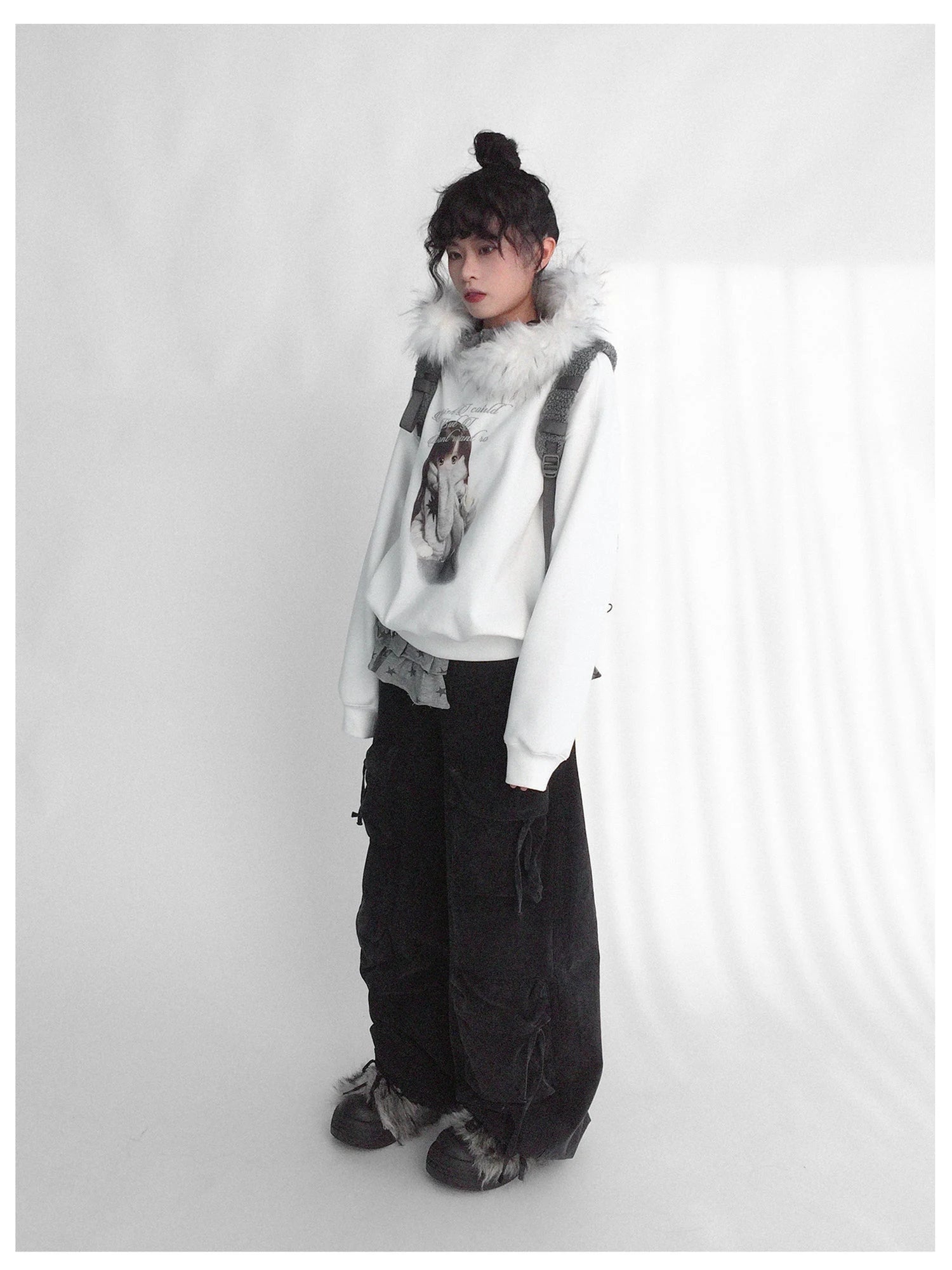 Detachable Fur Hoodie Fleece Lined Sweatshirt