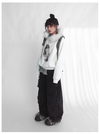 Detachable Fur Hoodie Fleece Lined Sweatshirt