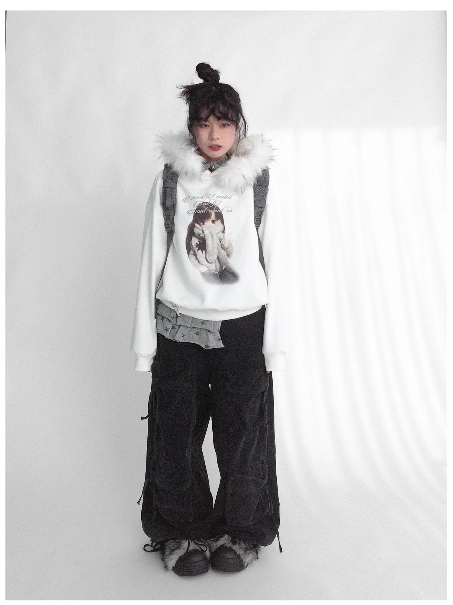 Detachable Fur Hoodie Fleece Lined Sweatshirt