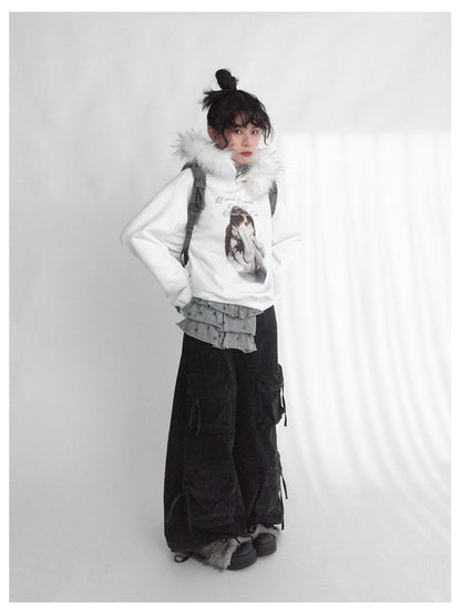 innomoood Detachable Fur Hoodie Fleece Lined Sweatshirt