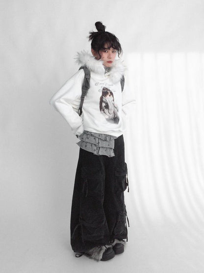 innomoood Detachable Fur Hoodie Fleece Lined Sweatshirt
