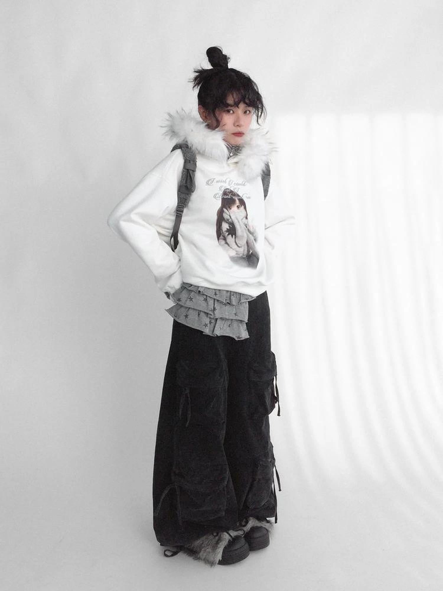 Detachable Fur Hoodie Fleece Lined Sweatshirt