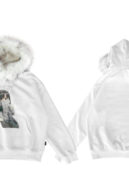innomoood Detachable Fur Hoodie Fleece Lined Sweatshirt