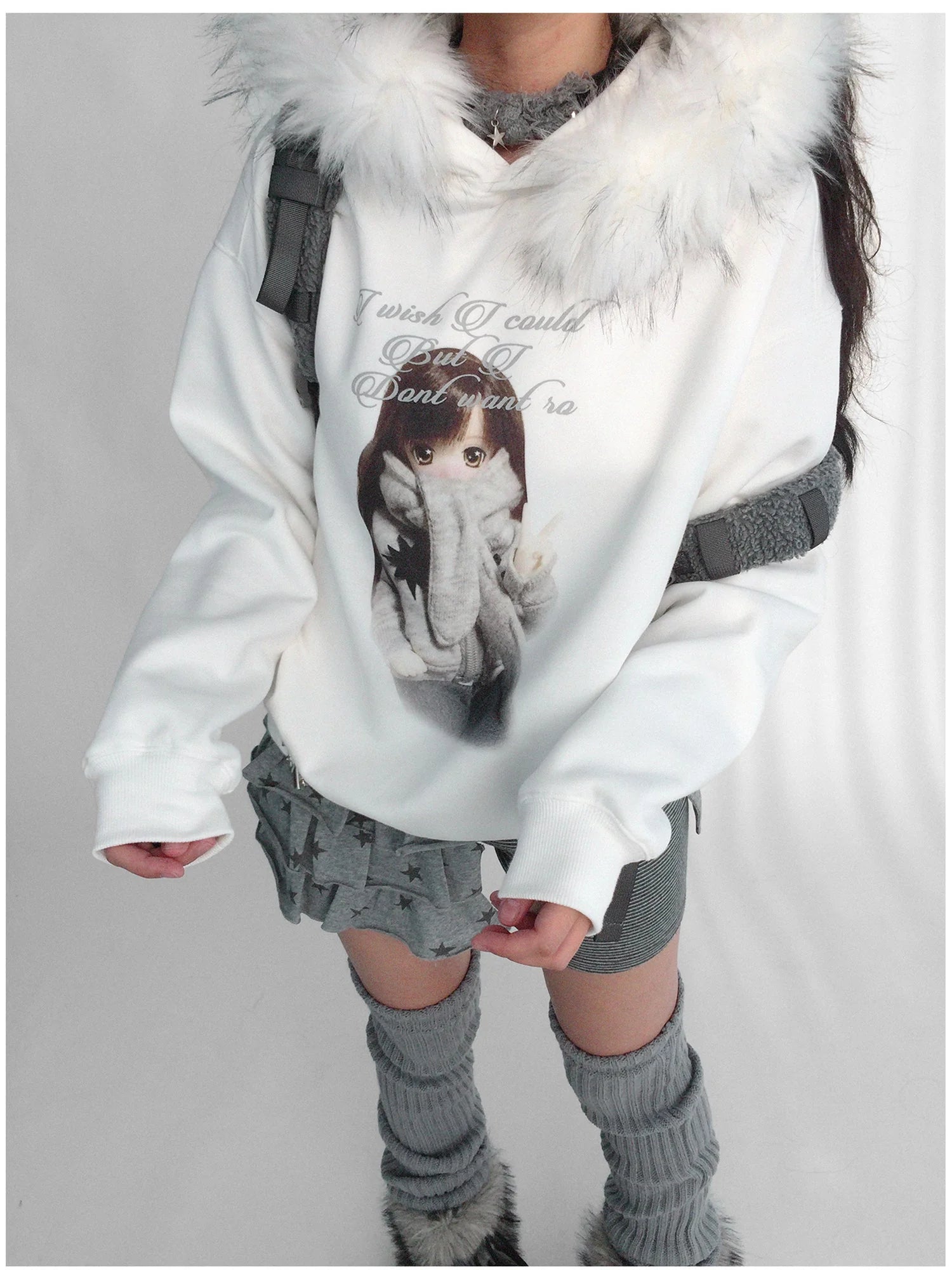 Detachable Fur Hoodie Fleece Lined Sweatshirt