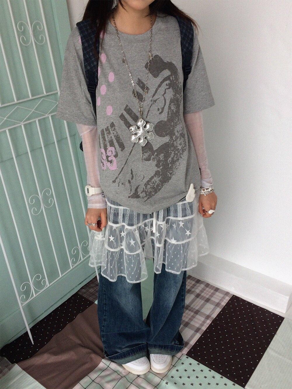 innomoood Distressed Print Colorblock Polka Dot Women&