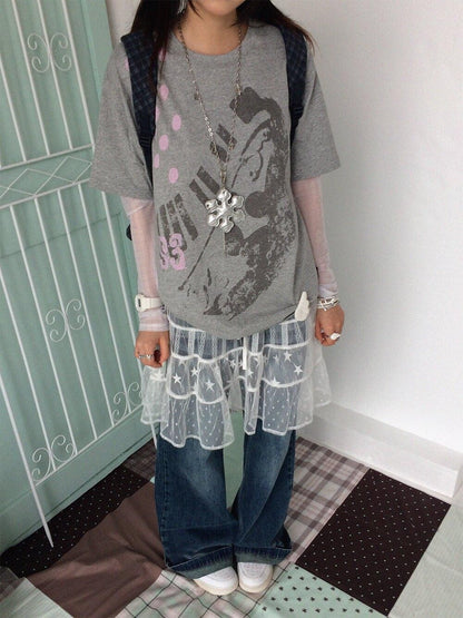 innomoood Distressed Print Colorblock Polka Dot Women&