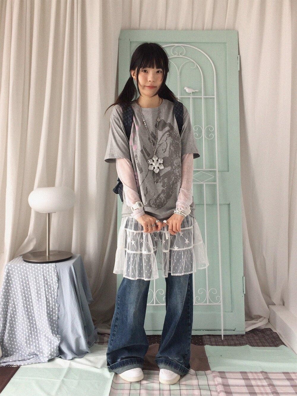 innomoood Distressed Print Colorblock Polka Dot Women&