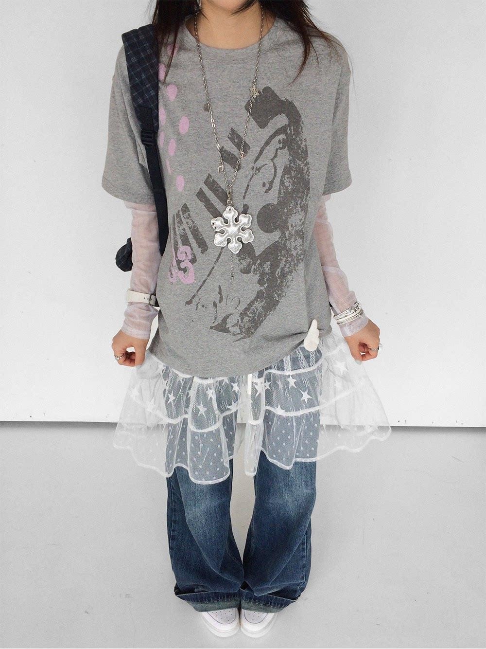 innomoood Distressed Print Colorblock Polka Dot Women&