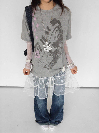 innomoood Distressed Print Colorblock Polka Dot Women&