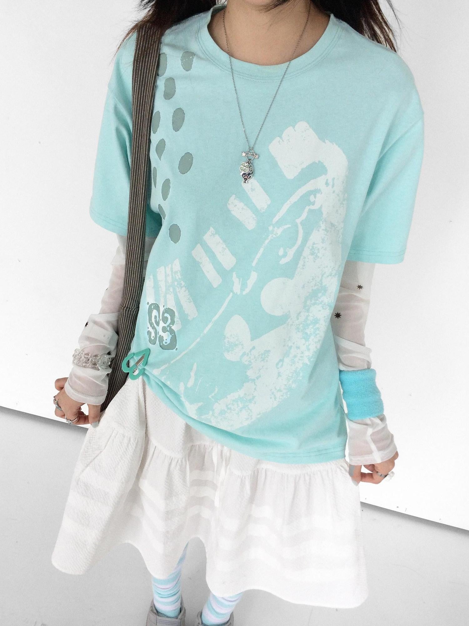 innomoood Distressed Print Colorblock Polka Dot Women&