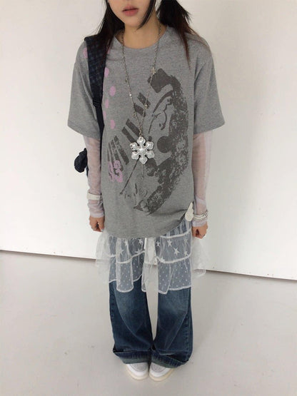 innomoood Distressed Print Colorblock Polka Dot Women&