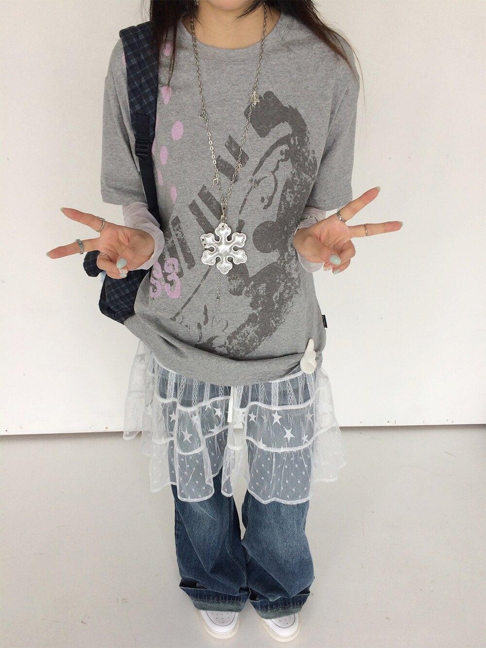 innomoood Distressed Print Colorblock Polka Dot Women&