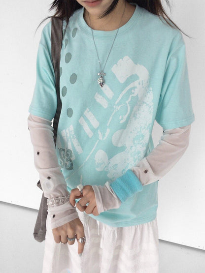 innomoood Distressed Print Colorblock Polka Dot Women&