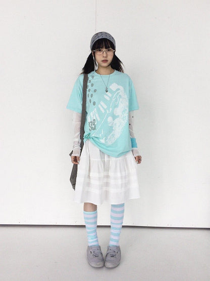 innomoood Distressed Print Colorblock Polka Dot Women&