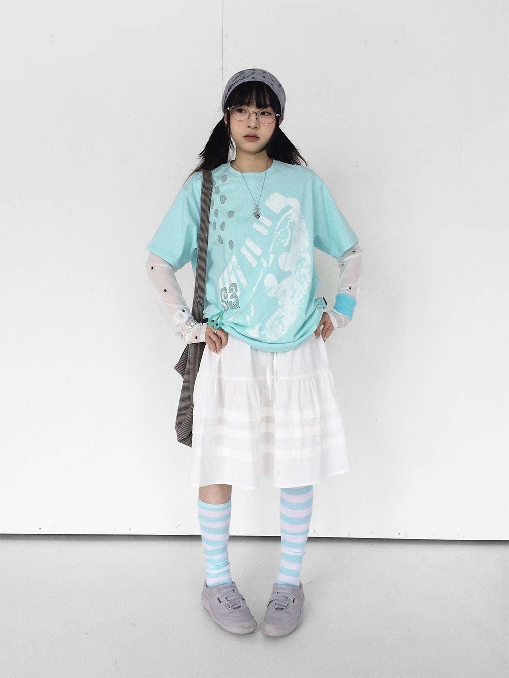 innomoood Distressed Print Colorblock Polka Dot Women&