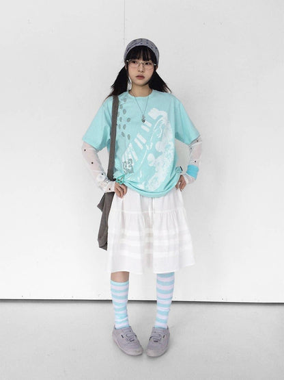 innomoood Distressed Print Colorblock Polka Dot Women&