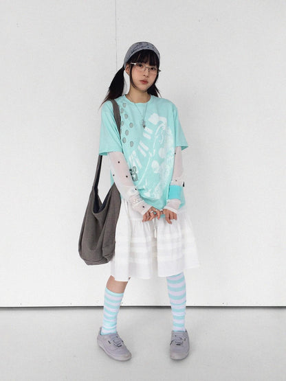 innomoood Distressed Print Colorblock Polka Dot Women&