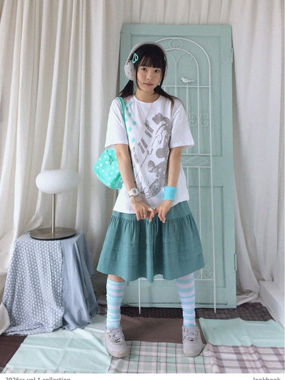 innomoood Distressed Print Colorblock Polka Dot Women&
