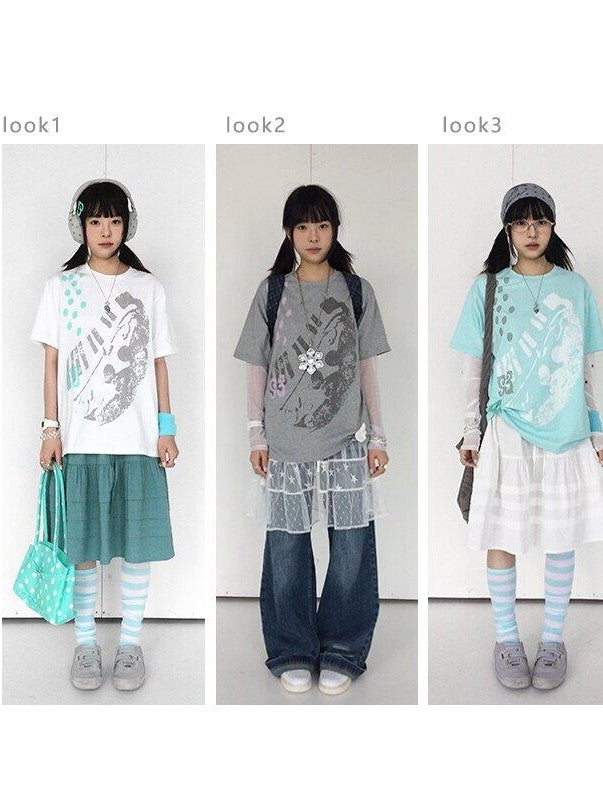 innomoood Distressed Print Colorblock Polka Dot Women&