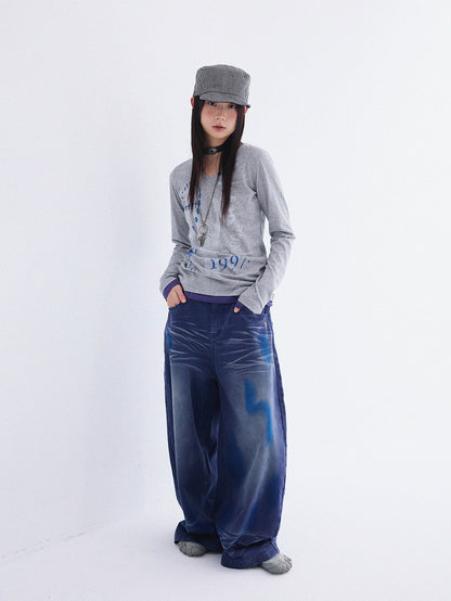 innomoood Distressed Print Colorblock V-neck Women&