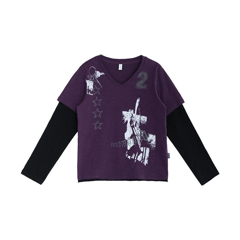 innomoood_Distressed_Printed_Faux_Layer_V-neck_Women&