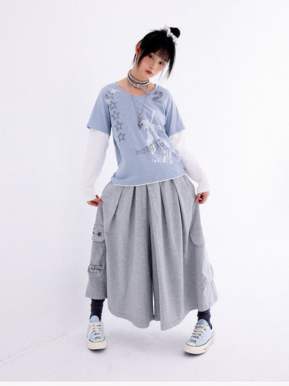 innomoood Distressed Printed Faux Layer V-neck Women&