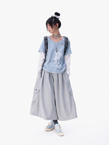 innomoood Distressed Printed Faux Layer V-neck Women&