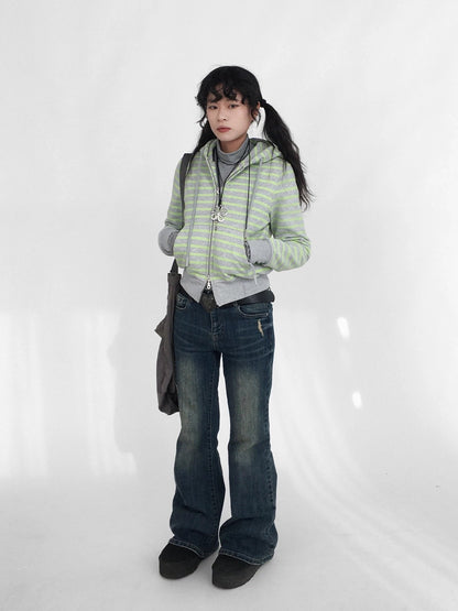 innomoood Distressed Vintage Slim Low Rise Slight Stretch Denim For Women Blue Jeans