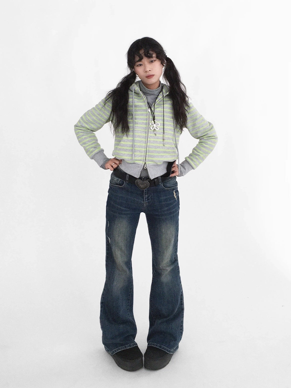 innomoood Distressed Vintage Slim Low Rise Slight Stretch Denim For Women Blue Jeans